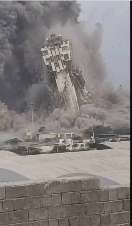 Chabahar Port's observation tower collapses after a missile strike.